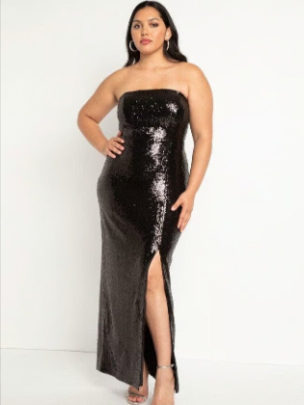 LIKE NEW Eloquii Strapless Sequined Dress- Black Sz 20w